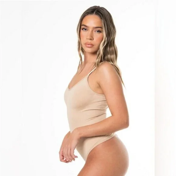 HeyShape Stretchy Snatched Thong Shapewear Bodysuit Neutral Nude Beige XXXL